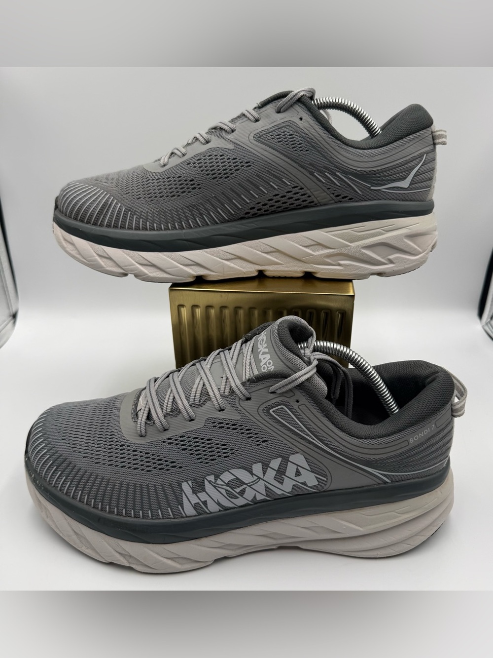 Hoka One One Bondi 7 Wild Dove Gray Men's Running Shoes 10 4E X - Wide
